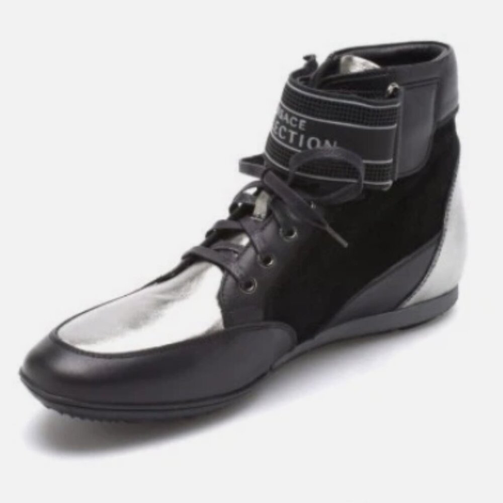 Versace Collection Men's Black & Silver High Top Sneakers - Size US 10.5